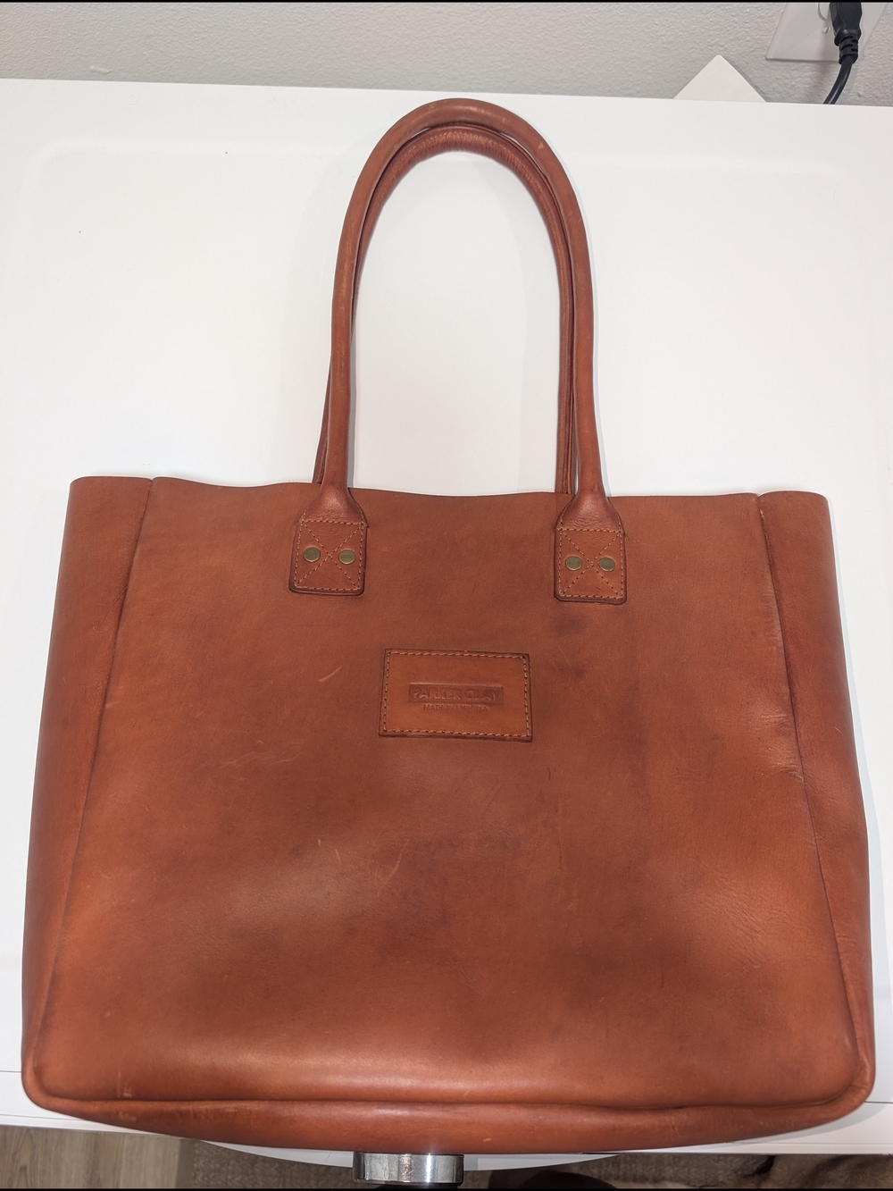 Parker Clay Large Leather Tote – Cognac Brown With Organizer Insert